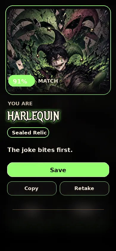 Harlequin first-screen quiz result hero artwork for The Freak Circus