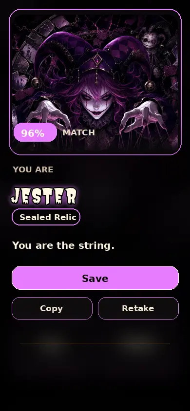 Jester first-screen quiz result hero artwork for The Freak Circus