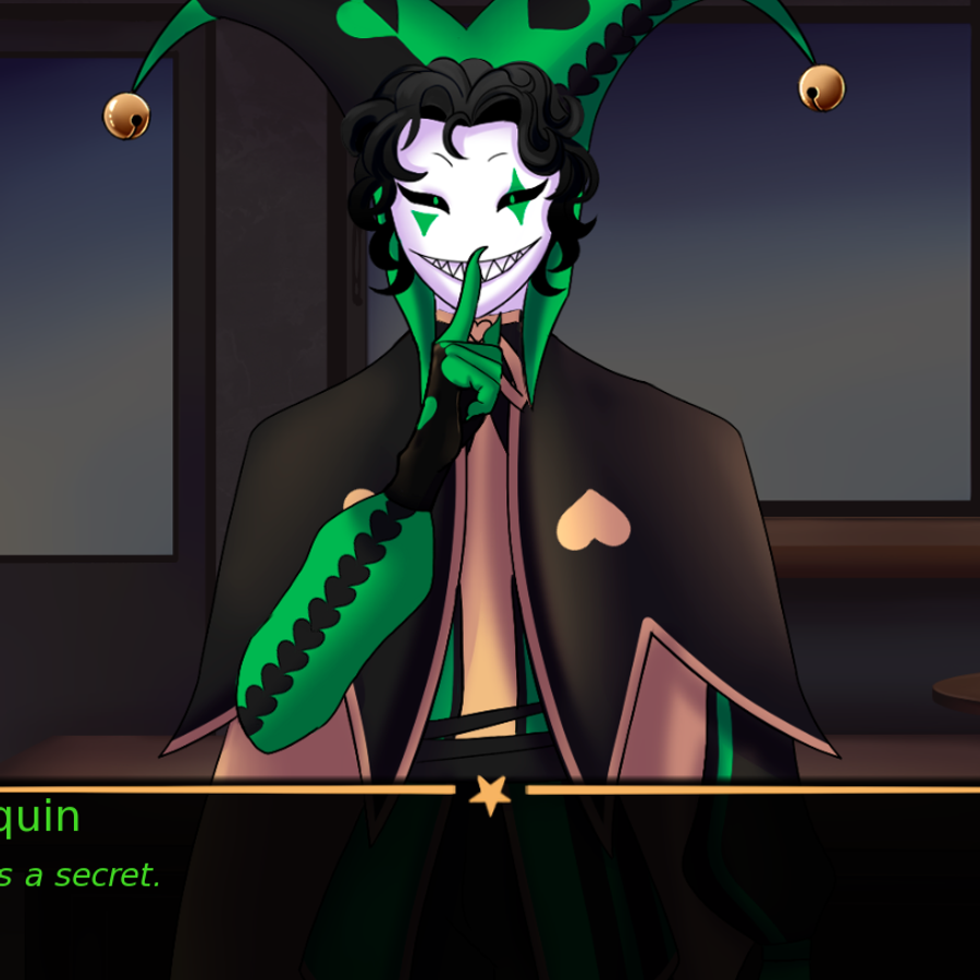 Official The Freak Circus Harlequin character image from the itch.io game source.